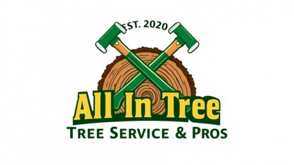 All In Tree Service & Pros logo with crossed axes and tree trunk.