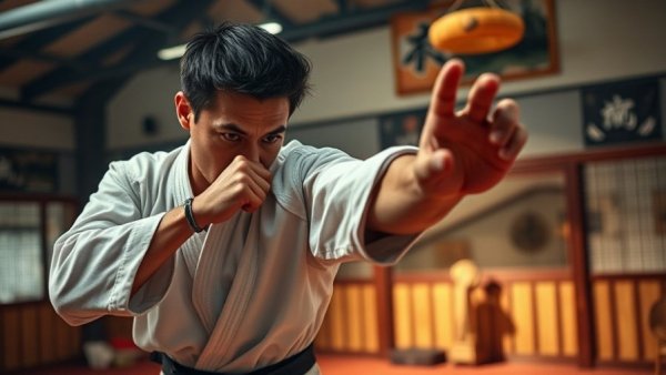Martial artist practicing punch in dojo focusing on expanding your martial arts business.
