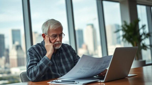 Senior man reviewing Social Security earnings test documents.