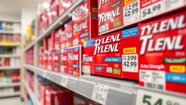 Tylenol products on a pharmacy shelf highlighting availability.