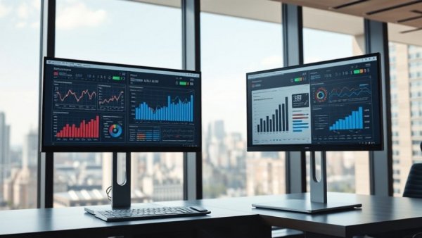 Computer screens displaying data analytics in a modern office related to SSA Holdings Data Breach.