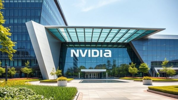 Futuristic Nvidia headquarters exterior, modern architecture, Nvidia investors