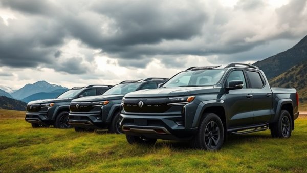 Rivian electric trucks in mountain landscape, Rivian stock surge.