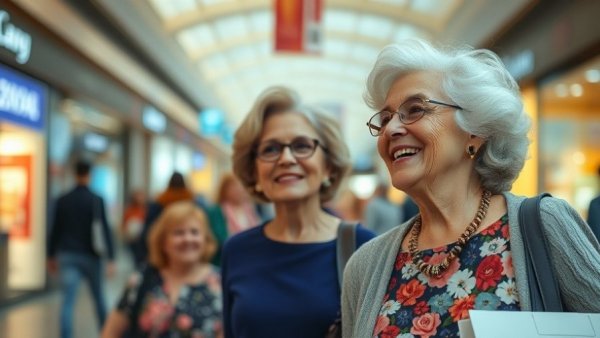 Cheerful elderly women shopping and enjoying hidden senior discounts.
