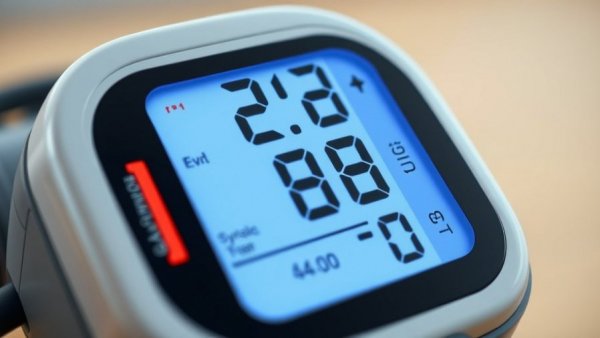 Digital blood pressure monitor highlighting link between chronic pain and hypertension.