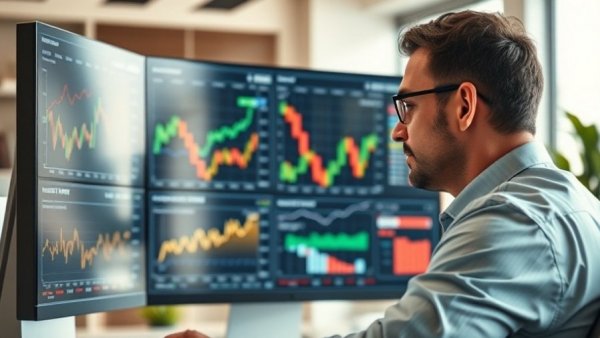 Professional analyzing stock data for WPP stock speculation in a bright office.