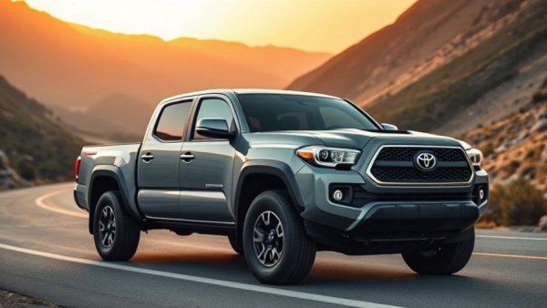 2026 Toyota Tacoma features in mountain sunset view.
