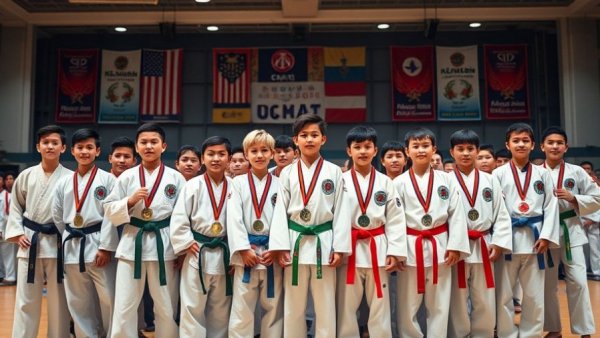 Young martial artists at Texas Showdown 2025 martial arts tournament.