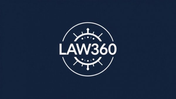 Minimalist white logo on navy background, LAW360 emblem.