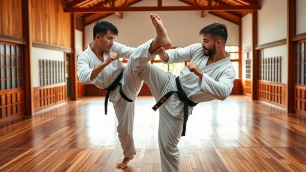 Martial artist demonstrating advanced karate techniques Gurnee in a dojo.