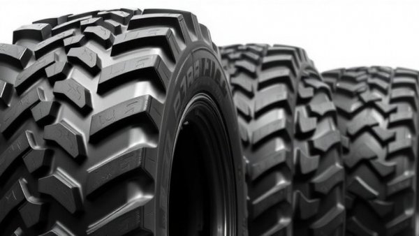 Innovative compact tractor tires with deep treads on white background.