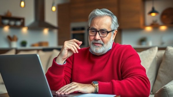 Mature man discussing Annaly Capital stock investment on laptop.
