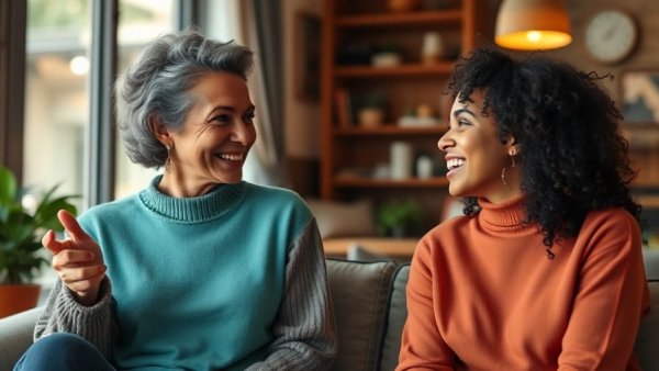 Two women discussing Medicare Advantage plan comparisons in Muskegon.