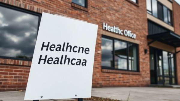 Healthcare office sign highlighting Medicare Medicaid Advantage struggles.