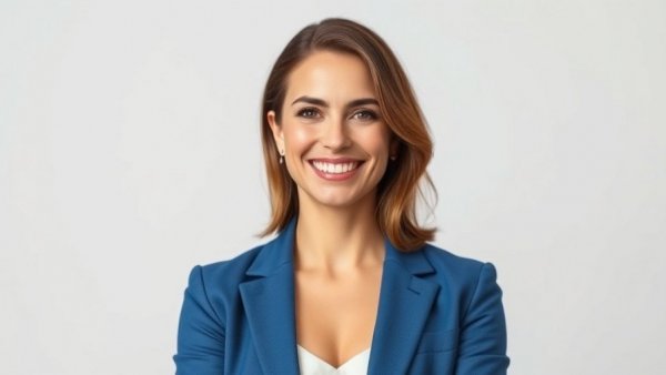 Professional woman smiling confidently, patient access strategy in healthcare context.