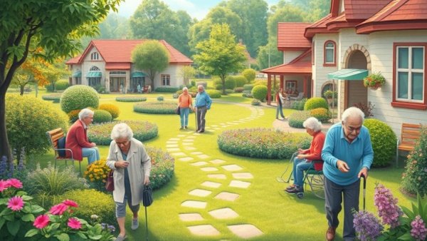 Welltower senior-care expansion depicted in a whimsical cartoon scene.