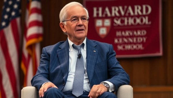 Elderly man in conversation, Harvard Kennedy School event backdrop, common knowledge and cancel culture.