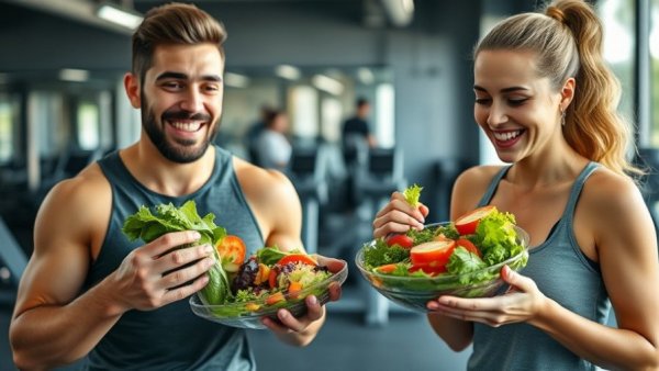 Young adults eating healthy salads after a workout, highlighting how habits in your 20s shape heart health.