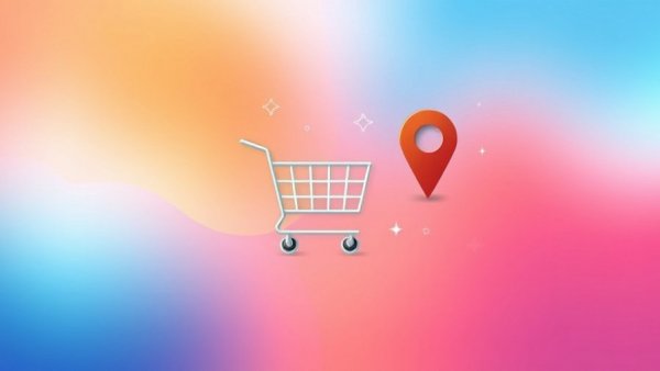 Vibrant consumer retail graphic with shopping and location icons