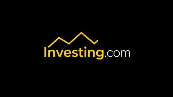 Investing.com logo with yellow line graph, black background.