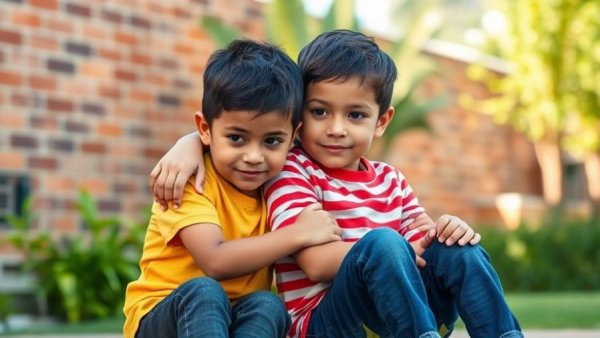 Children showing empathy and friendship, illustrating how children learn to be good.