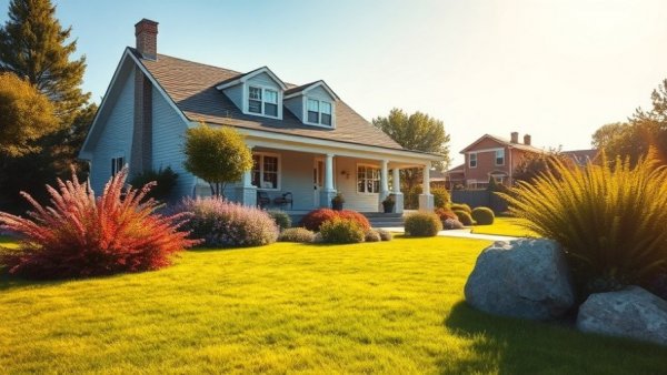 Charming home with manicured lawn, ideal for lawn fertilization and weed control services in Muskegon.