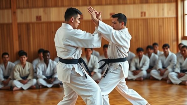 Karate lesson in Gurnee, sparring session in dojo.
