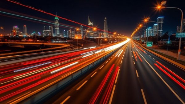 Vibrant night highway light trails symbolizing motion, home care clients solution Muskegon.