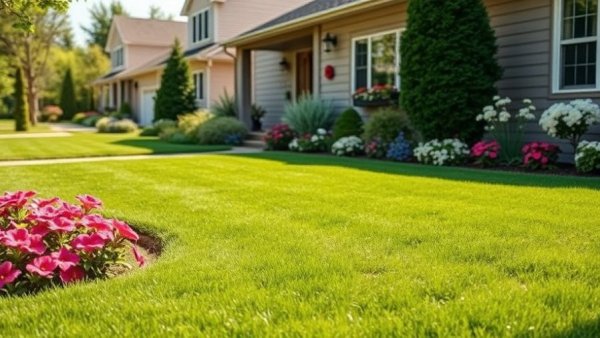 Lawn care Rapid City SD: vibrant yard with lush grass and flowers.