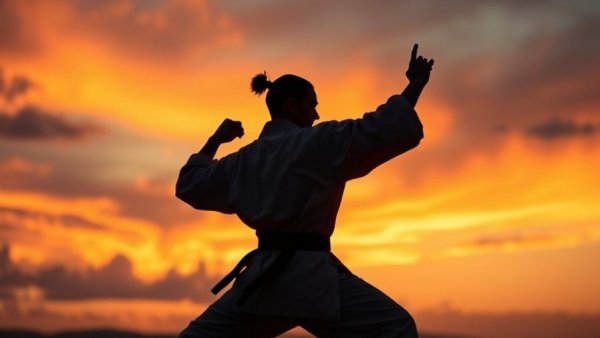 Martial artist at sunset practicing moves, showcasing martial arts classes Gurnee.