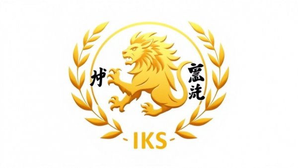 Asai-Ha Shotokan-Ryu karate emblem, stylized lion, laurel branches.