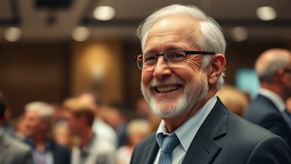 Elderly man smiling at indoor event, Warren Buffett stocks November
