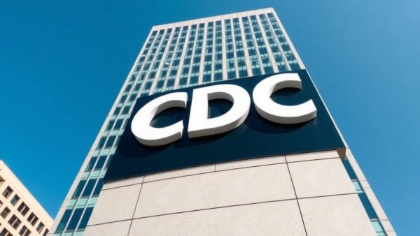 CDC headquarters sign against blue sky, vaccines and autism link topic.
