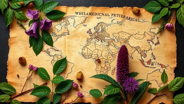 Vintage botanic map with medicinal plants for elder health.