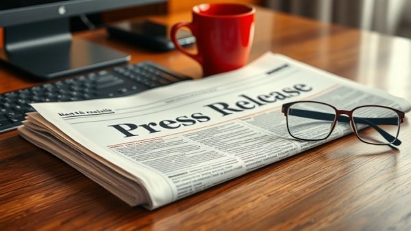 Press release with coffee cup and glasses on a table, related to lawn care and landscaping services.