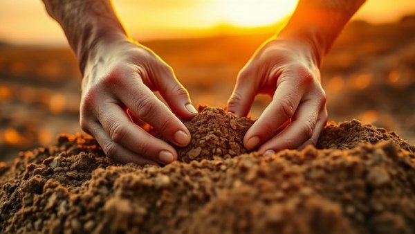 Sifting rich loam soil at sunset for November gardening.