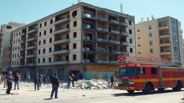 Fire truck outside damaged building, seniors' independent housing options Muskegon.