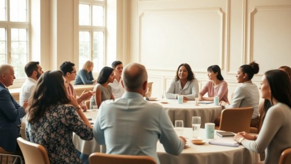 Independent Living Center Joplin art exhibit attendees enjoying conversation.