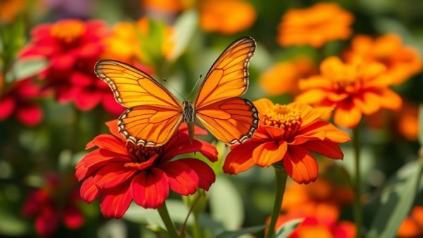Florida butterfly garden plants with an orange butterfly.