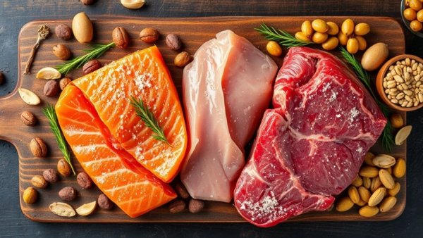 Assorted protein foods for older adults' diet recommendations.
