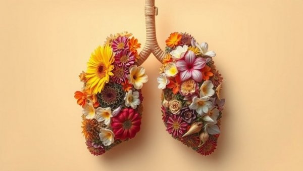 Symbolic lung art with flowers illustrating lung cancer screening.