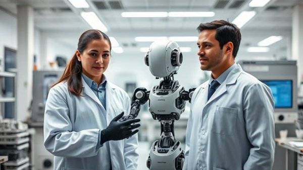 Researchers with an advanced robotic machine for biomechanical testing in a lab.