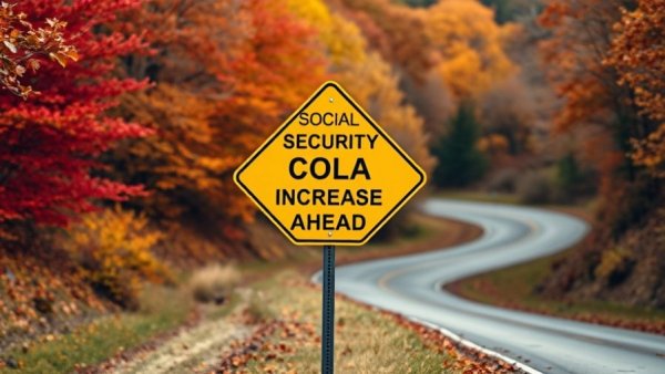 2026 Social Security COLA sign in fall landscape.