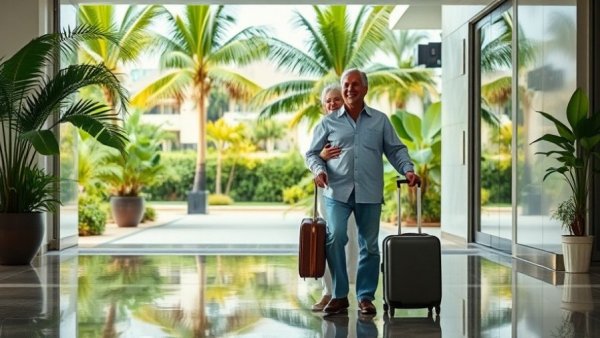 Older couple's tropical resort stay reflecting on hotel retirement costs