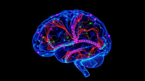 Vivid neural fibers illustrating brain wiring differences in autism.