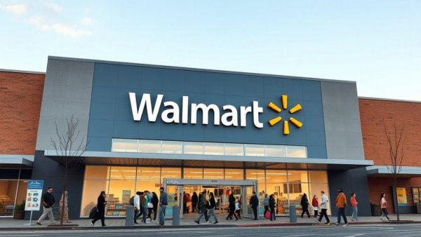 Walmart storefront with people walking; analyzing Walmart stock performance.