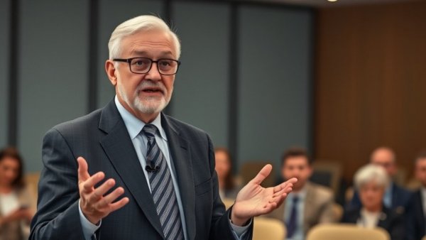 Man discussing critical housing support changes at a conference.