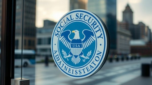 Social Security Administration logo on glass, reflecting payment schedule.
