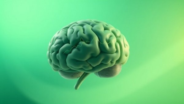 Abstract green brain with data lines, symbolizing cognitive health.
