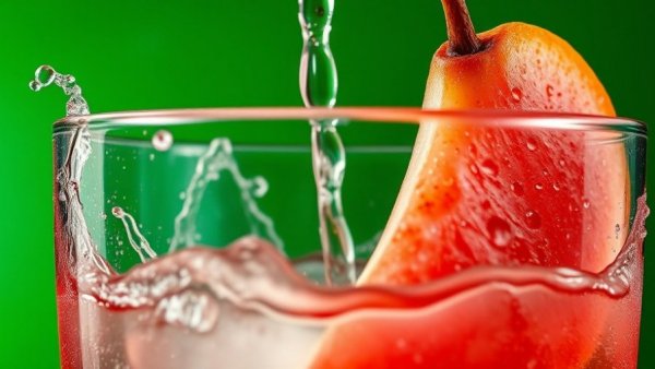 Red Pear Shrub Spritzer Mocktail being poured with fizz.